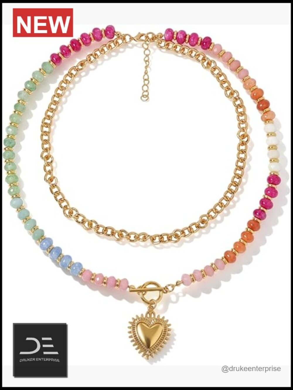 Double Layered Dopamine Necklace Heart Pendant Bohemian Anti Tangling